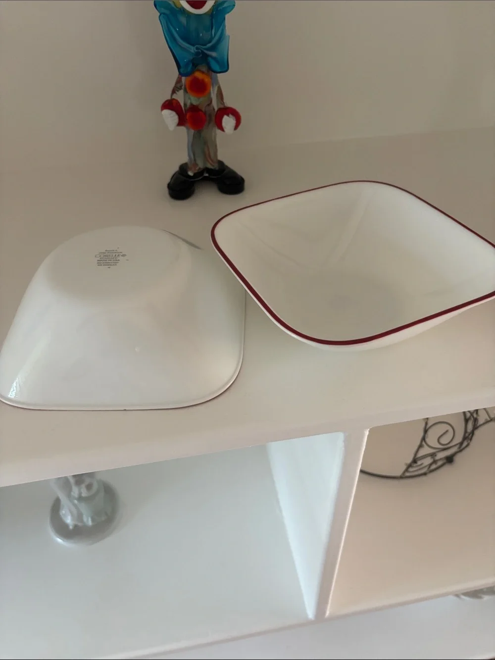 Corelle White Square Bowls with Red Rim - Set of 2